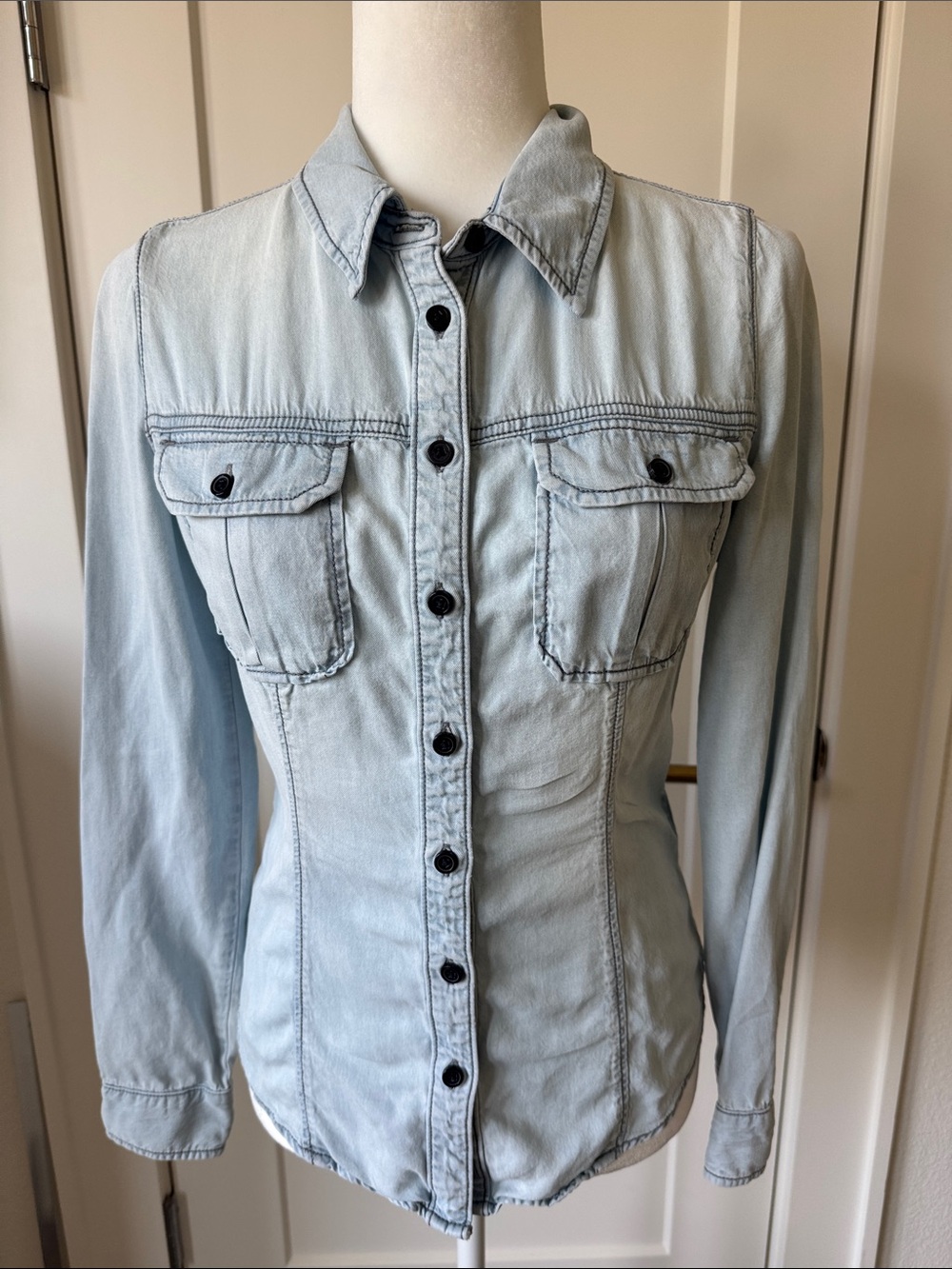 Guess Light Blue Denim Button-Down Shirt
